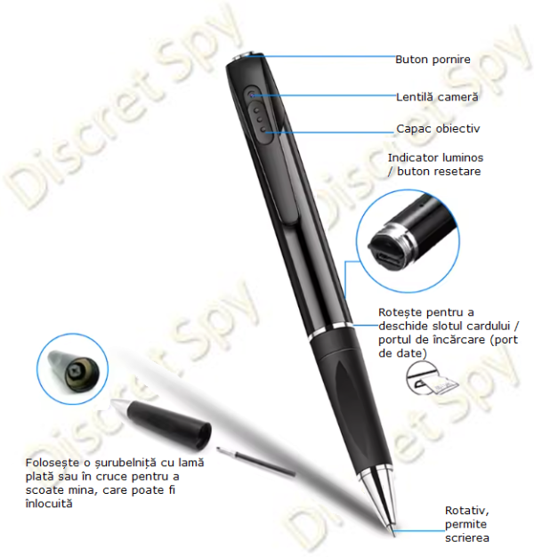 Pix stilou spion A57 cu camera HD 1080p, Wi-Fi, unghi 90°, inregistrare audio-video discreta - imagine 9
