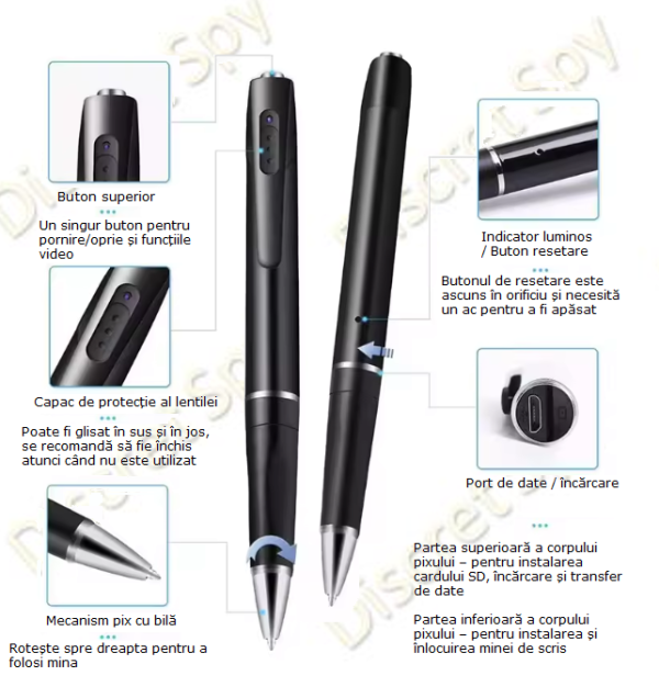 Pix stilou spion A57 cu camera HD 1080p, Wi-Fi, unghi 90°, inregistrare audio-video discreta - imagine 8