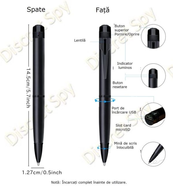 Pix stilou cu camera spion Full HD 1080p, model W10 Professional – inregistrare discreta, autonomie extinsa - imagine 7