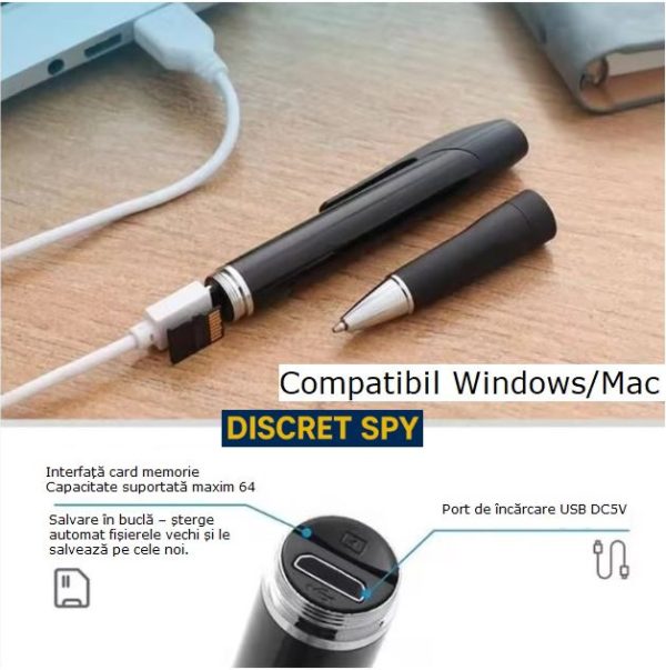 Camera video mini tip stilou W8 – Full HD 1080p, 5MP, detectare miscare, IP67, autonomie 150 min - imagine 3