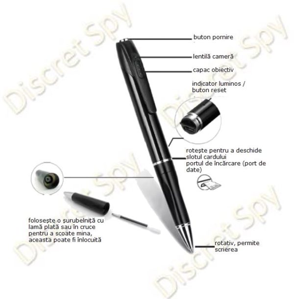 Camera video mini tip stilou W8 – Full HD 1080p, 5MP, detectare miscare, IP67, autonomie 150 min - imagine 2