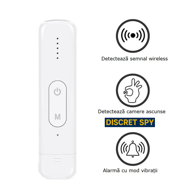 Detector portabil 3-în-1 DE011 – camere ascunse, dispozitive spionaj Wi-Fi și GPS, frecvență 1-6500 MHz, alertă vibrații - imagine 2