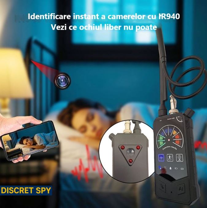 Detector 3-în-1 Anti-Spion DE012 – camere ascunse, semnale RF și GPS cu magnet, IR940, vibrație, sensibilitate reglabilă - imagine 6