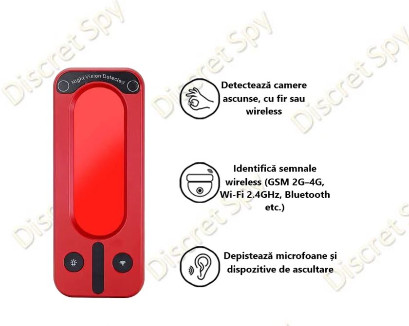 Detector Anti-spionaj RF DE09 – camere ascunse, LED-uri IR 940 nm, semnale 2G/3G/4G & Wi-Fi 2.4 GHz - imagine 5