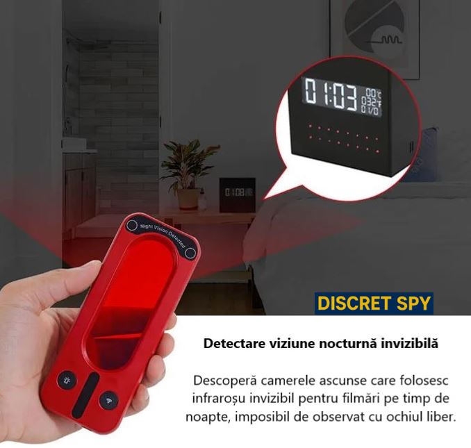 Detector Anti-spionaj RF DE09 – camere ascunse, LED-uri IR 940 nm, semnale 2G/3G/4G & Wi-Fi 2.4 GHz - imagine 2