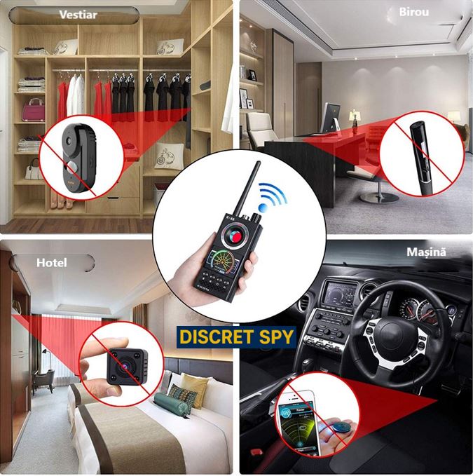 Detector portabil anti-spionaj K68 – detectează camere ascunse, microfoane, GPS și semnale wireless - imagine 12