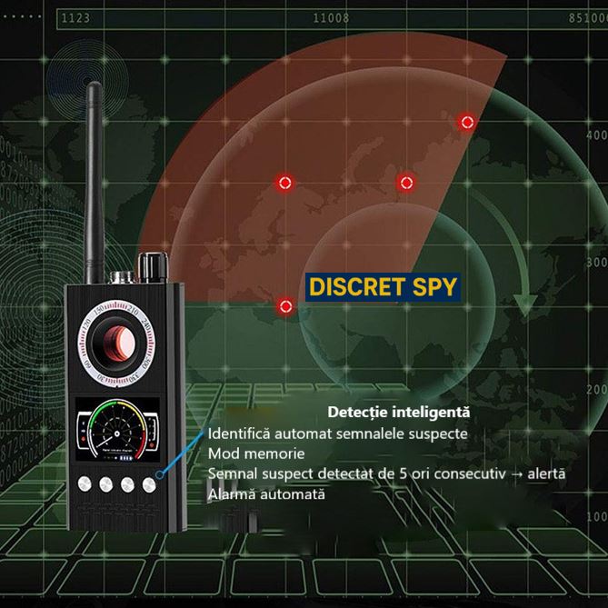Detector portabil anti-spionaj K68 – detectează camere ascunse, microfoane, GPS și semnale wireless - imagine 11
