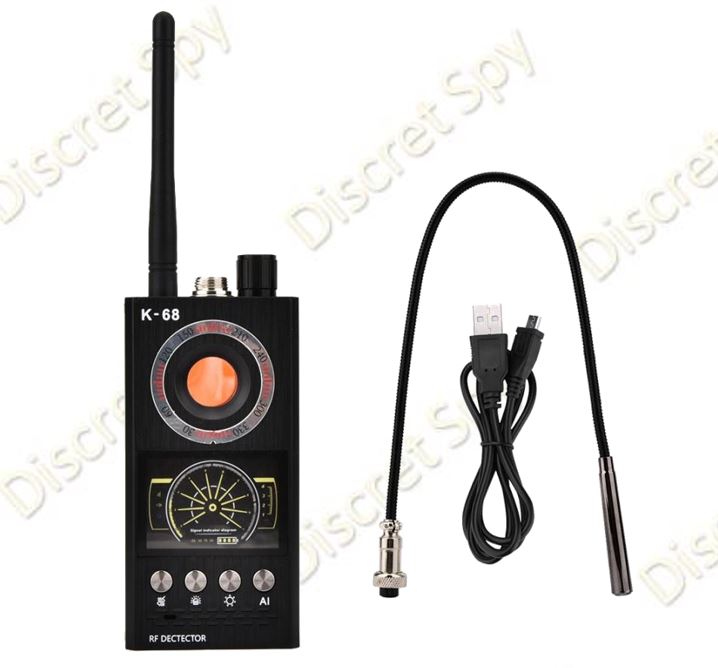 Detector portabil anti-spionaj K68 – detectează camere ascunse, microfoane, GPS și semnale wireless