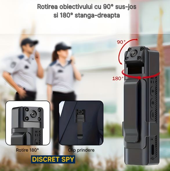 Cameră corporală L13 Wi-Fi, 1080p, Night Vision, 7–10h, lentilă rotativă - imagine 7