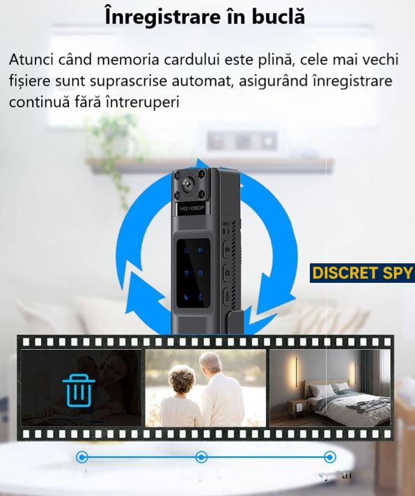 Cameră corporală L13 Wi-Fi, 1080p, Night Vision, 7–10h, lentilă rotativă - imagine 12