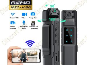 Cameră corporală L13 Wi-Fi, 1080p, Night Vision, 7–10h, lentilă rotativă
