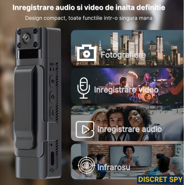 Cameră corporală L13 Wi-Fi, 1080p, Night Vision, 7–10h, lentilă rotativă - imagine 9