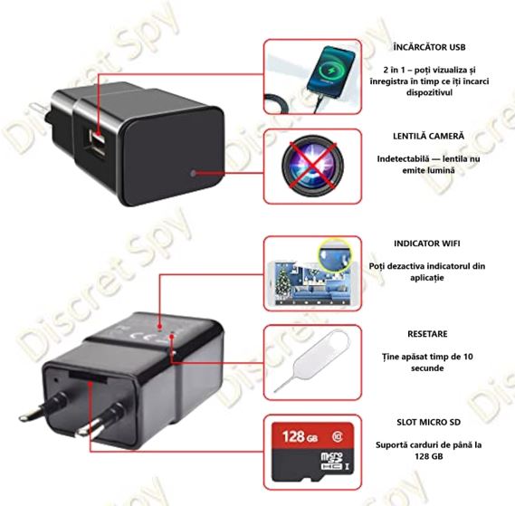 Cameră Wi-Fi ascunsă în încărcător USB A85 (EU) – 4K*, 1080p nativ, IR nocturn, control din aplicație - imagine 8