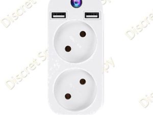 Cameră spion Wi-Fi 1080p ascunsă în adaptor de priză dublu cu USB – supraveghere discretă, non-stop