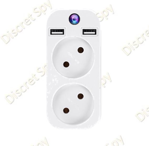Cameră spion Wi-Fi 1080p ascunsă în adaptor de priză dublu cu USB – supraveghere discretă, non-stop
