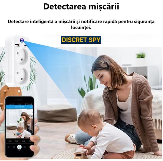 Cameră spion Wi-Fi 1080p ascunsă în adaptor de priză dublu cu USB – supraveghere discretă, non-stop - imagine 7