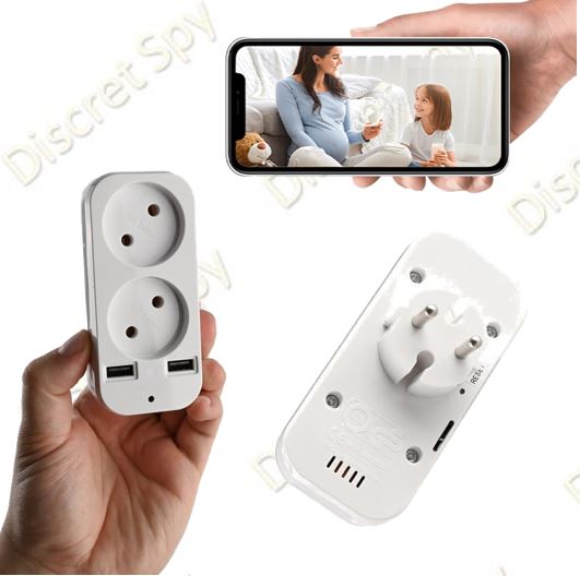 Cameră spion Wi-Fi 1080p ascunsă în adaptor de priză dublu cu USB – supraveghere discretă, non-stop - imagine 3