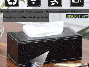 Cameră WiFi 1080p ascunsă în cutie de șervețele – monitorizare discretă cu detecție la mișcare