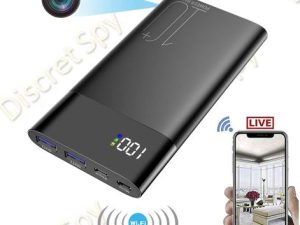 Cameră Spion WiFi ascunsă în Power Bank 10.000mAh, Full HD/4K, Vedere pe timp de noapte, Afișaj digital, 128GB, autonomie 8–12 ore