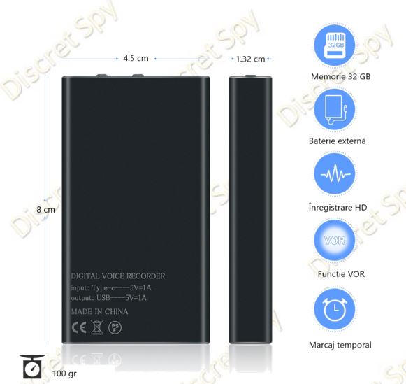 Baterie externă cu reportofon ascuns MZ006, memorie 32GB, autonomie înregistrare 300 ore, acumulator 2500mAh - imagine 6