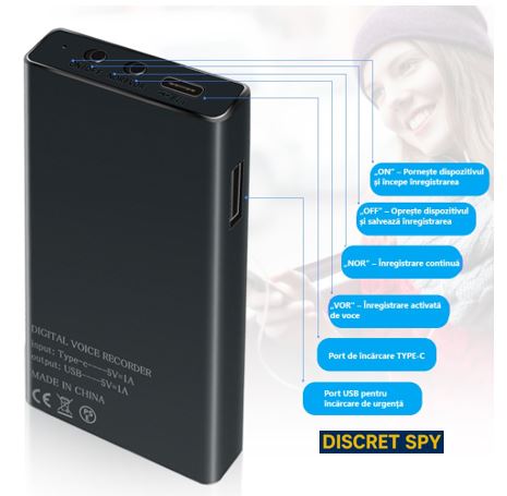 Baterie externă cu reportofon ascuns MZ006, memorie 32GB, autonomie înregistrare 300 ore, acumulator 2500mAh - imagine 5